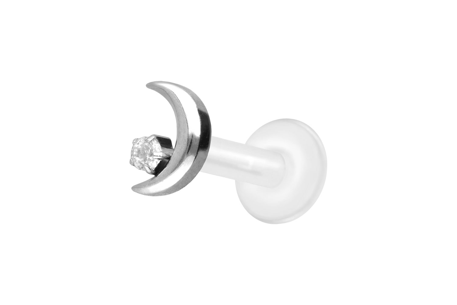 PTFE Labret Piercing mit Innengewinde + Titan-Aufsatz MOND + KRISTALL